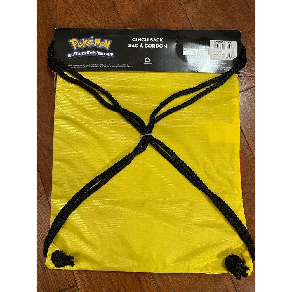 Pokemon Pikachu Cinch Sack Drawstring Backpack Gym Swim School Bag Yellow
